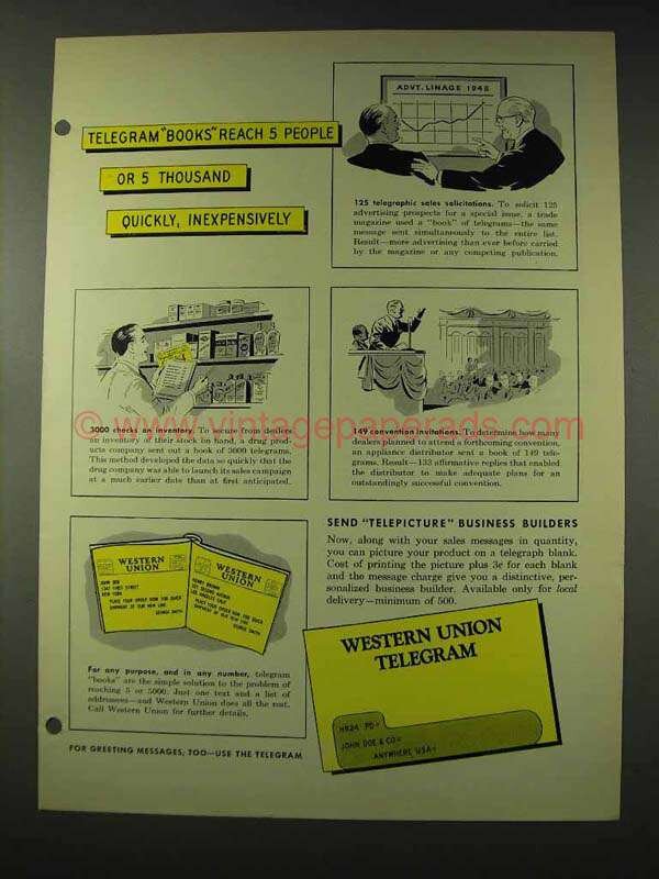 1946 Western Union Ad Funny Art Print 1940s Americana